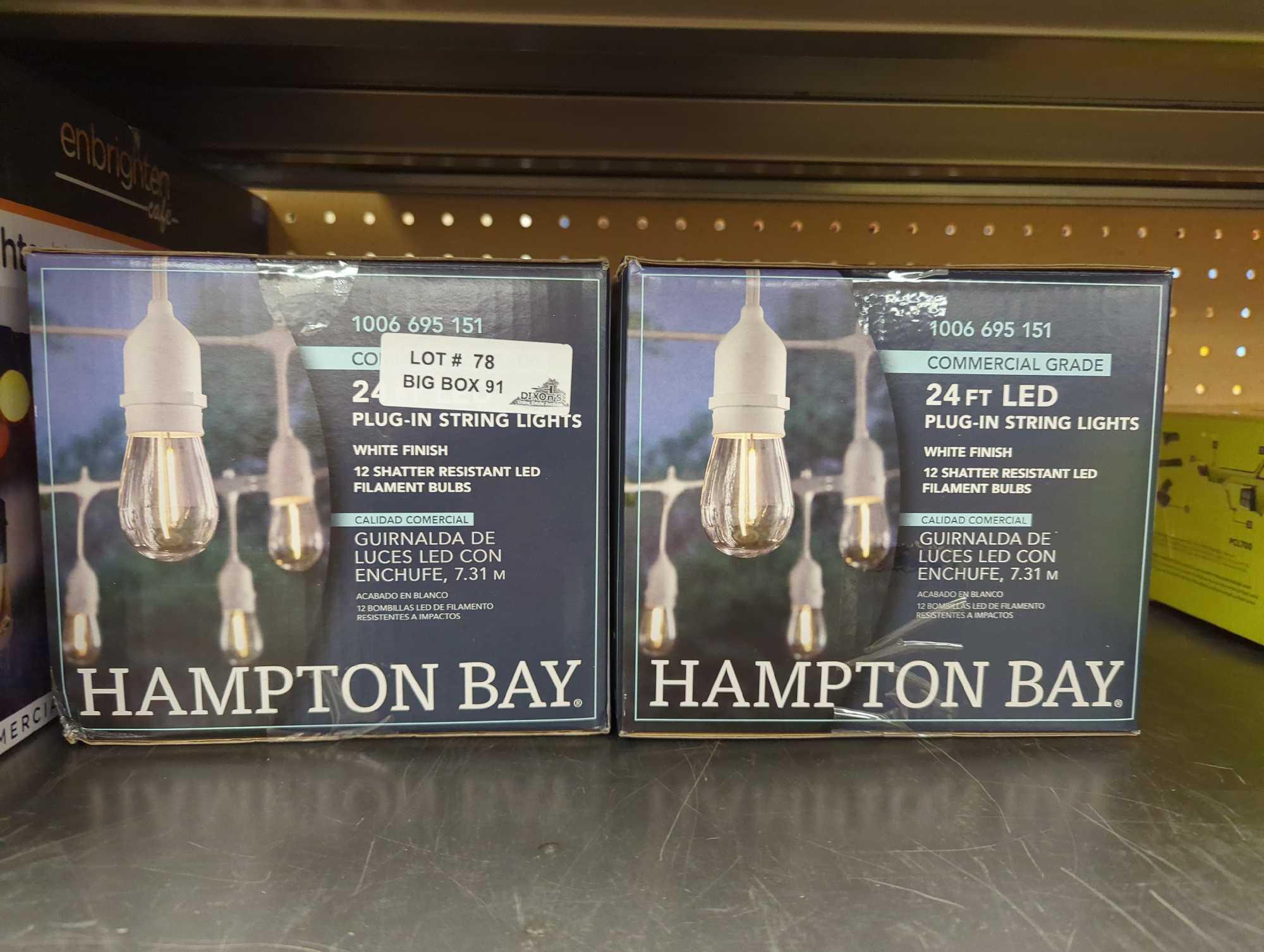 Lot of 2 Boxes Of Hampton Bay 12-Light 24 ft. Indoor/Outdoor Plug-In Edison Bulb String Light with