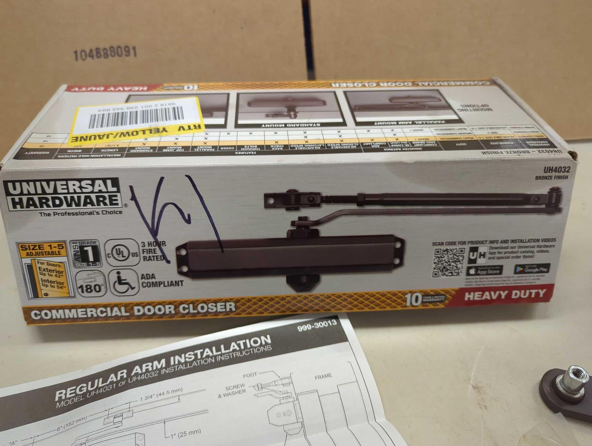 Universal Hardware Heavy-Duty Bronze Commercial Door Closer. Comes in open box as is shown in