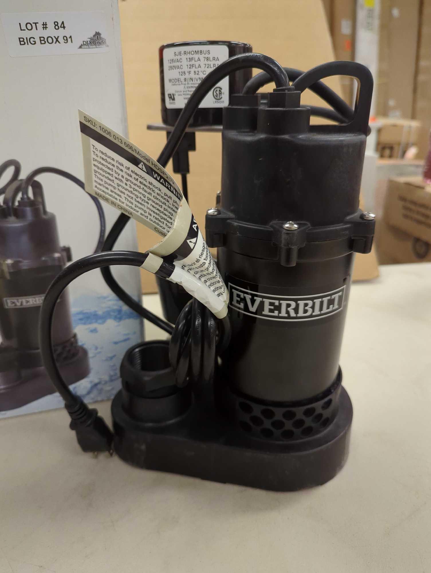 Everbilt 1/4 HP Aluminum Sump Pump Vertical Switch. Comes in open box as is shown in photos. Appears