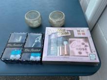 Misc Lot- NEW CoCo Rose & 2 Wine Stoppers, 2 decorative candle holders