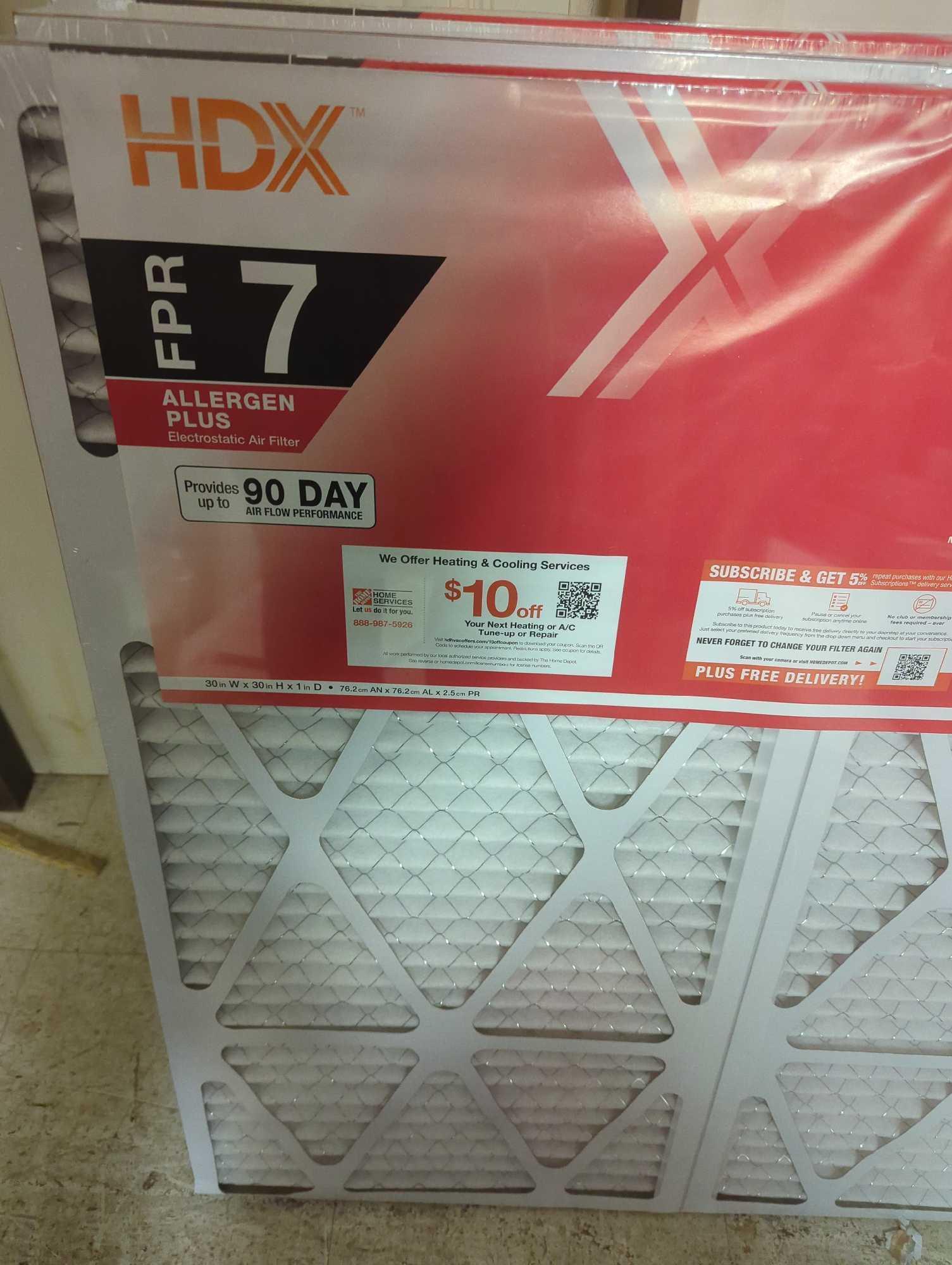 Lot of 3 HDX 30 in. x 30 in. x 1 in. Allergen Plus Pleated Air Filter FPR 7, MERV 11, Appears to be