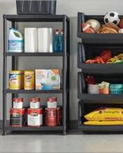 HDX (Damaged) 4-Tier Plastic Garage Storage Shelving Unit in Black (28 in. W x 52 in. H x 15 in. D),