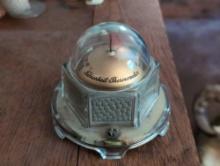 (LR) VINTAGE MOVA PRODUCTS TABLE TOP FAHRENHEIT THERMOMETER. MARKED ON THE BOTTOM. MEASURES 4" DIA X