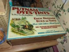 (DR) 1930S PUTNAM FADELESS DYE METAL TIN BOX, APPROXIMATE DIMENSIONS - 15" H X 19" W X 8" D, WHAT