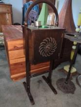 ANTIQUE MAHOGANY SMOKING STAND, 1 DOOR STORAGE,10"X8"X31"