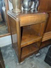 (BR1)VINTAGE MAHOGANY BEDSIDE TABLE WITH 2 CUBBIES, 15"X14 1/2"X 26 1/2"H, DISPLAYS COSMETIC WEAR