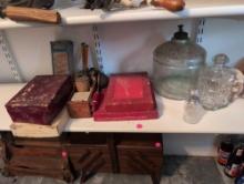 (BR2) LOT OF MISC. TO INCLUDE (4) VINTAGE SHAVING GIFT SETS, PRESSED GLASS DECANTER, GLASS