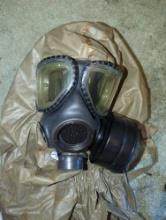 (BR3) - Lot of 3 Items Including M40 Chemical Biological Mask, Plastic Water Canteen, and Canteen