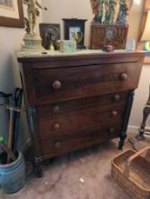 (LR)ANTIQUE MAHOGANY DRESSER, 1 (DR)AWER OVER 3 SMALLER (DR)AWERS, 43 3/4"L 20 3/4"W 46 1/4"H