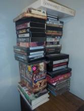 (BR3) LOT OF ASSORTED VHS TAPES, DVD'S AND CD'S INCLUDING TITANIC, IROBOT, GREATEST HITS OF ROCK N