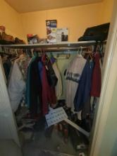 (BR3) CLOSET LOT OF MISCELLANEOUS ITEMS TO INCLUDE, CLOTHING, SHOES, BAGS, CAMPING ITEMS, ETC