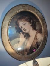 (LR)GOLD GILT FRAMED PRINT, WOMAN PREENING HER HAIR, 21 X 24 3/4"