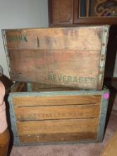 (LR) LOT OF 2 WOOD ADVERTISING BOXES, DRINK HORNBERGERS BEVERAGES BOX, 16 1/4"L 9 1/2"W 8 1/2"HAND 8