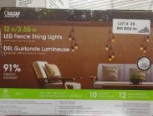 Lot of 3 Boxes Of, Feit Electric 12ft LED Outdoor Fence String Lights, 10 Sockets, 12pc. S14 LED