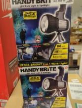 Lot of 2 HANDY BRITE Ultra-Bright LED Cordless 2-in-1 Tripod Work Light, Appears to be New in