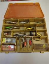 Dual-sided Tackle Box and contents including worms and other various fishing lures. Comes as is