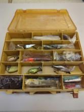 Dual-sided Tackle Box and contents including fishing accessories, various worms, and many other