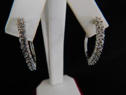 10k Wht Gold Diamond Hoop Earrings