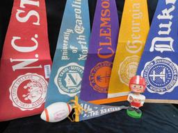 Group of 5 Vintage Southern School Pennants and Bobble Head