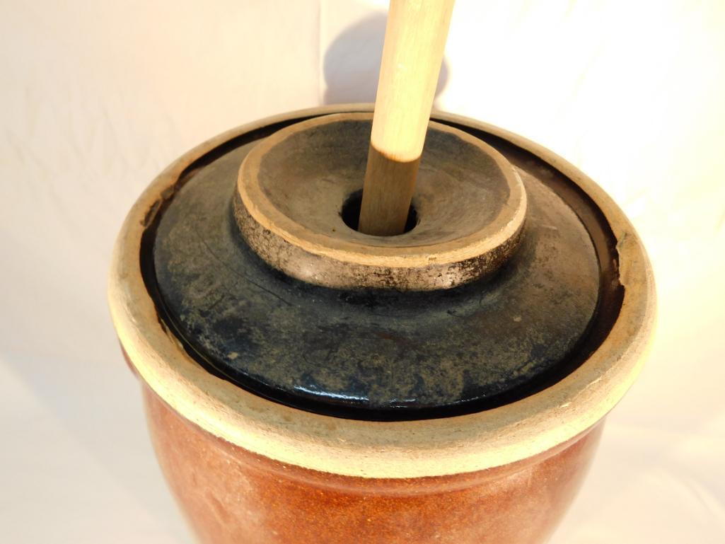 Vintage Pottery Butter Churn with Lid and Paddle