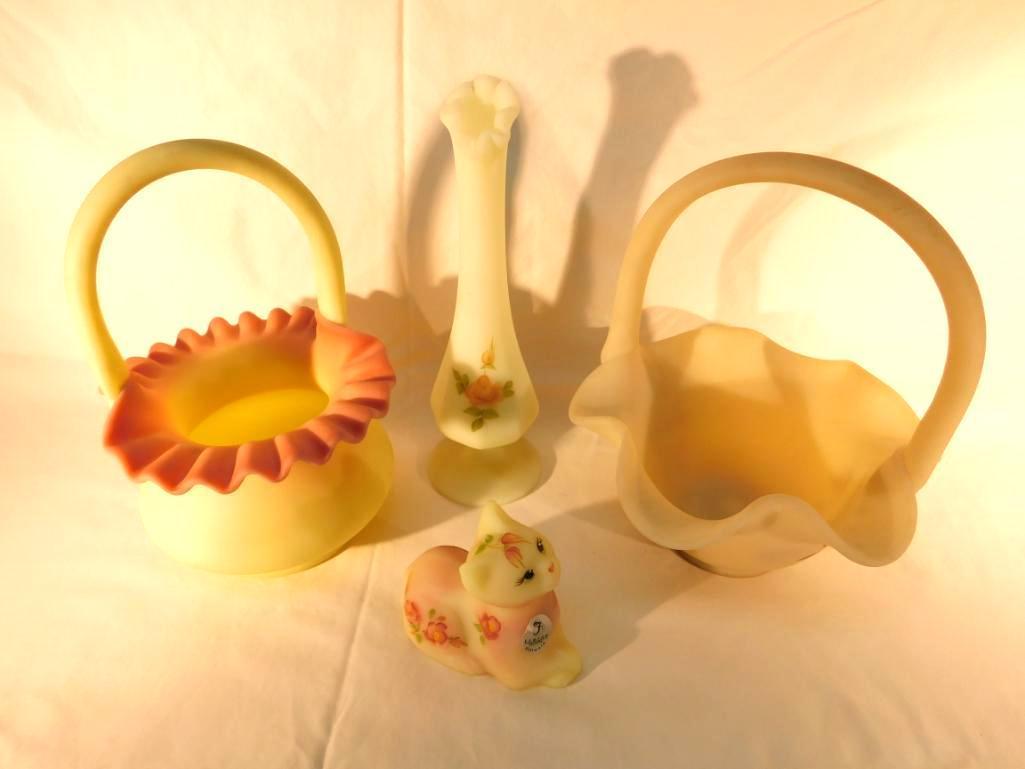 Grouping of 4 Fenton Satin Glass Pieces