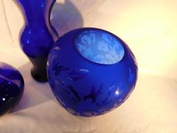 Grouping of 3 Cobalt Blue Glass Vases