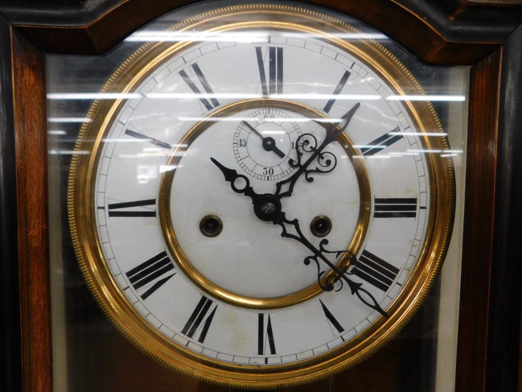 Vintage Wall Clock with Porcelain Face and 2 Weights