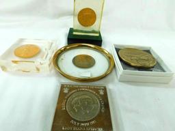 Grouping of 5 Medal Medallions - Some in Lucite