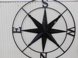 Large Painted Black Compass Metal Wall Art