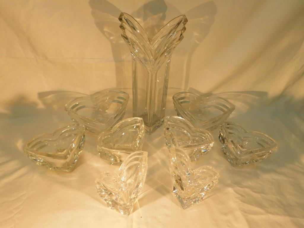 Grouping of 9 Mikasa "Deco" Pattern Crystal Pieces