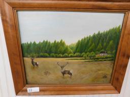 N. Ainsworth Oil on Board Deer Scene