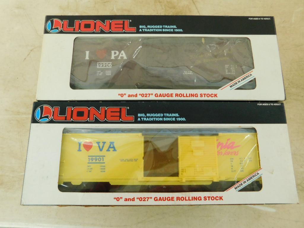 Lionel #6-19906 and 6-19901 "I Love Penn." and "I Love Virginia" Boxcars 2 Pieces