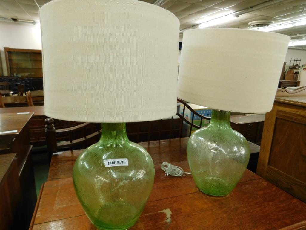 Pair of Blown Glass Green Lamps