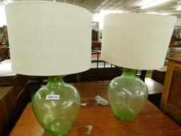 Pair of Blown Glass Green Lamps
