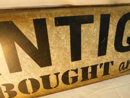 Modern "Antiques Bought and Sold" Metal Sign