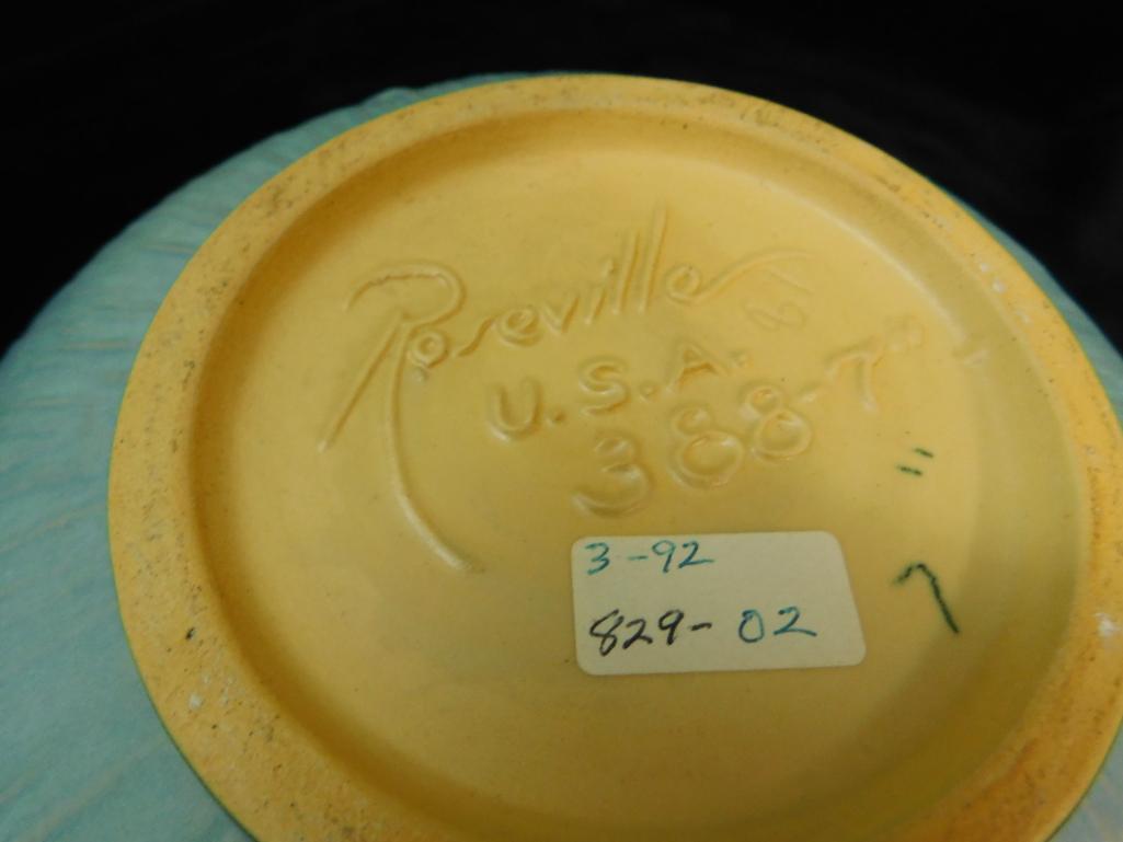 Roseville Pottery - Double Handled Pot / Bowl - White Rose Pattern - Blue - 388-7