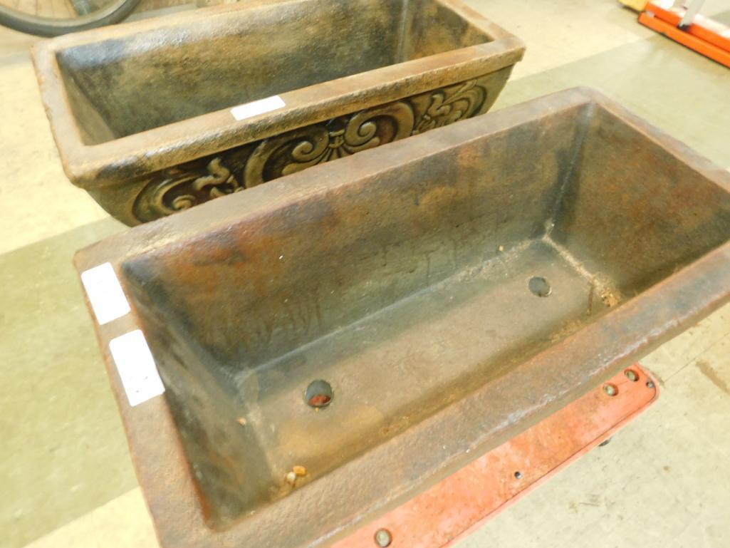 Stained Concrete Rectangular Planters - Brown Stain