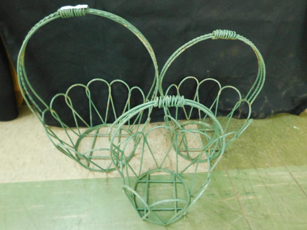 Wrought Iron Green Shabby Painted Graduated Baskets - 3 For 1 Money