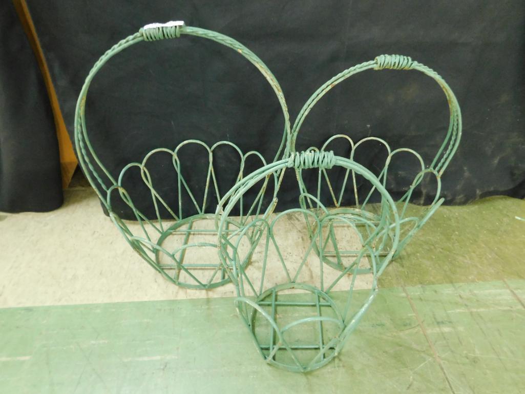 Wrought Iron Green Shabby Painted Graduated Baskets - 3 For 1 Money