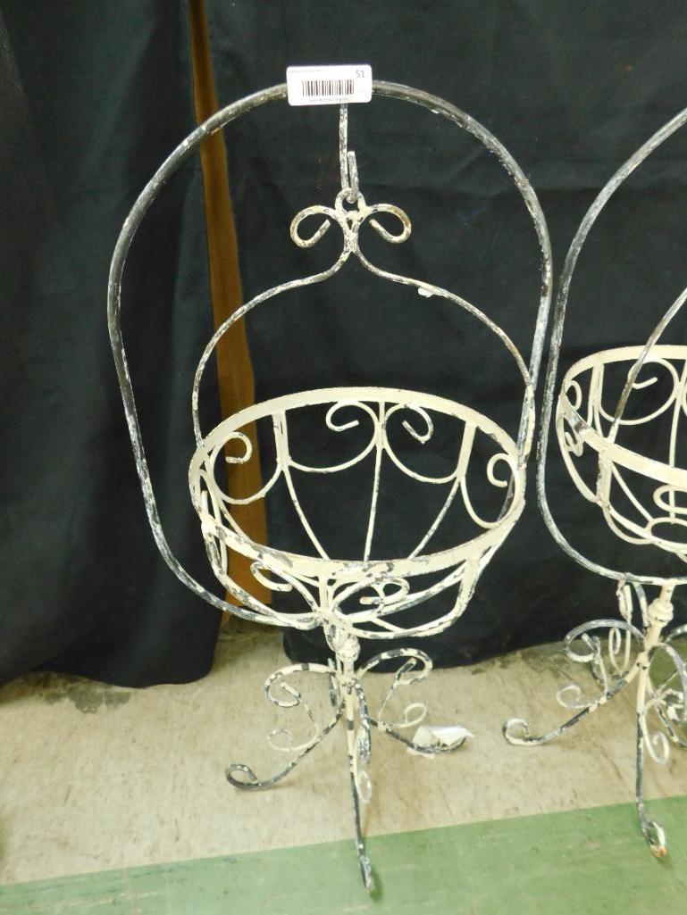 Wrought Iron White Shabby Painted Hanging Baskets on Stands