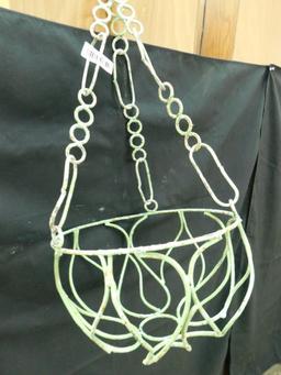Wrought Iron Green Shabby Painted Hanging Basket