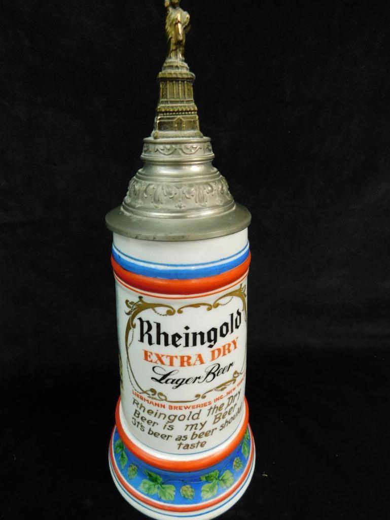 Rheingold Advertising Stein - Musical - Statue of Liberty Lid - 12" x 4.5" x 6"