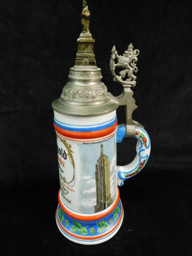 Rheingold Advertising Stein - Musical - Statue of Liberty Lid - 12" x 4.5" x 6"