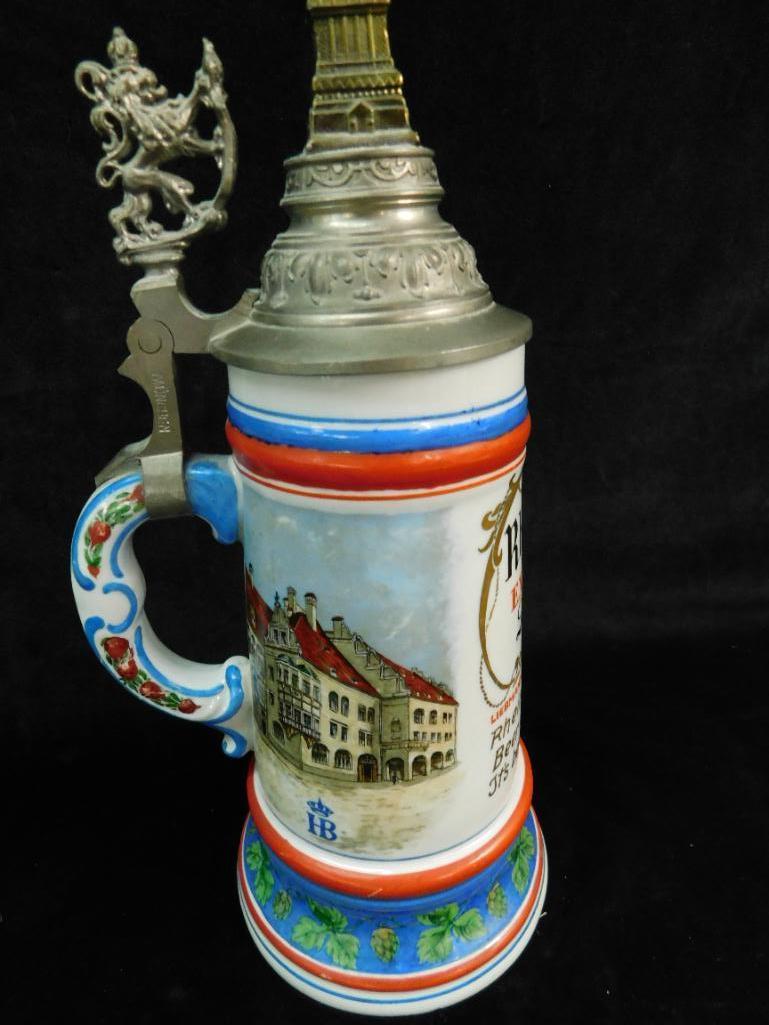 Rheingold Advertising Stein - Musical - Statue of Liberty Lid - 12" x 4.5" x 6"