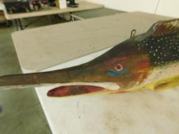 Large 3D Carved and Painted Wood Fish - Top Hooks for Hanging - 61" x 12" x 5"