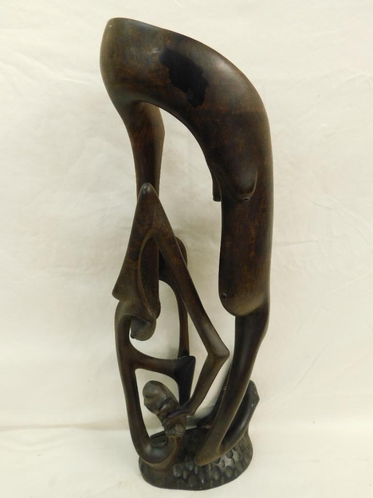 African Wood Statue - Abstract - 22" x 8" x 3.5"