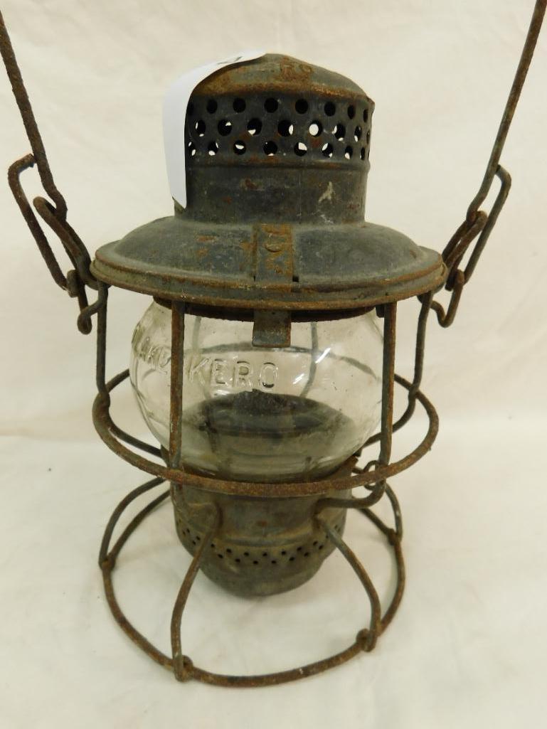 Vintage Adlake Kero - Kerosene Railroad Lantern with Clear Globe - ACL RR