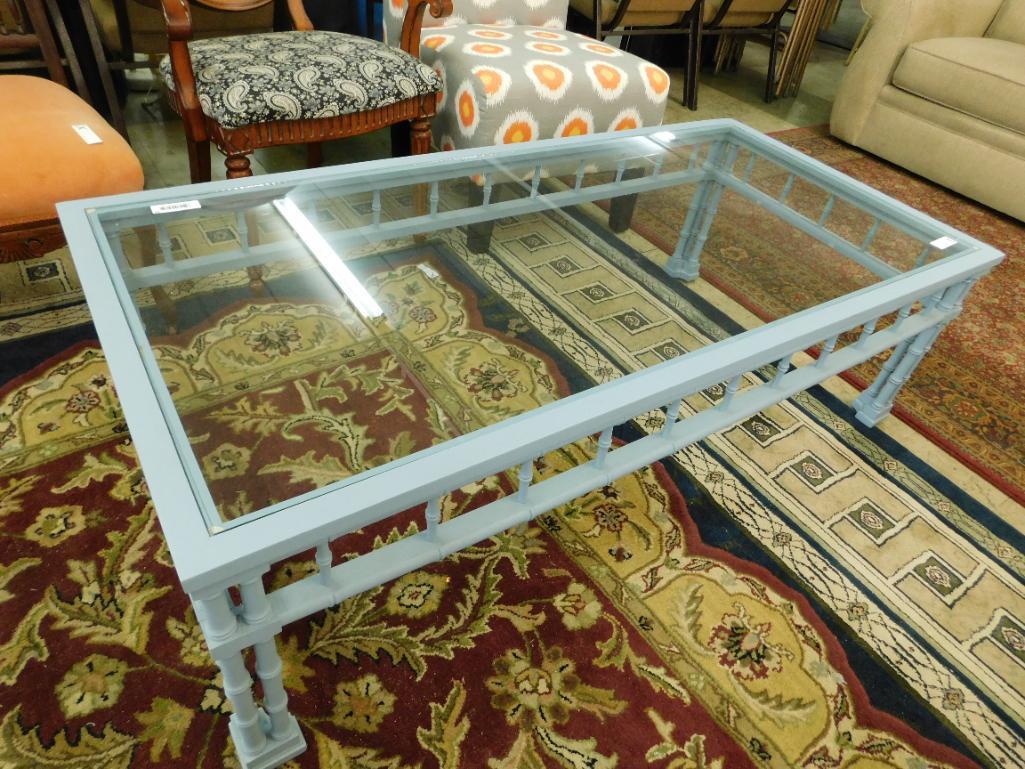 Blue Painted Glass Top Coffee Table