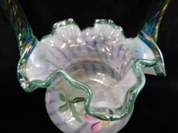 Fenton Glass - Opalescent Basket - Hand Painted - Signed Shelly Hopkins - 90th Anniversary - 9" Tall