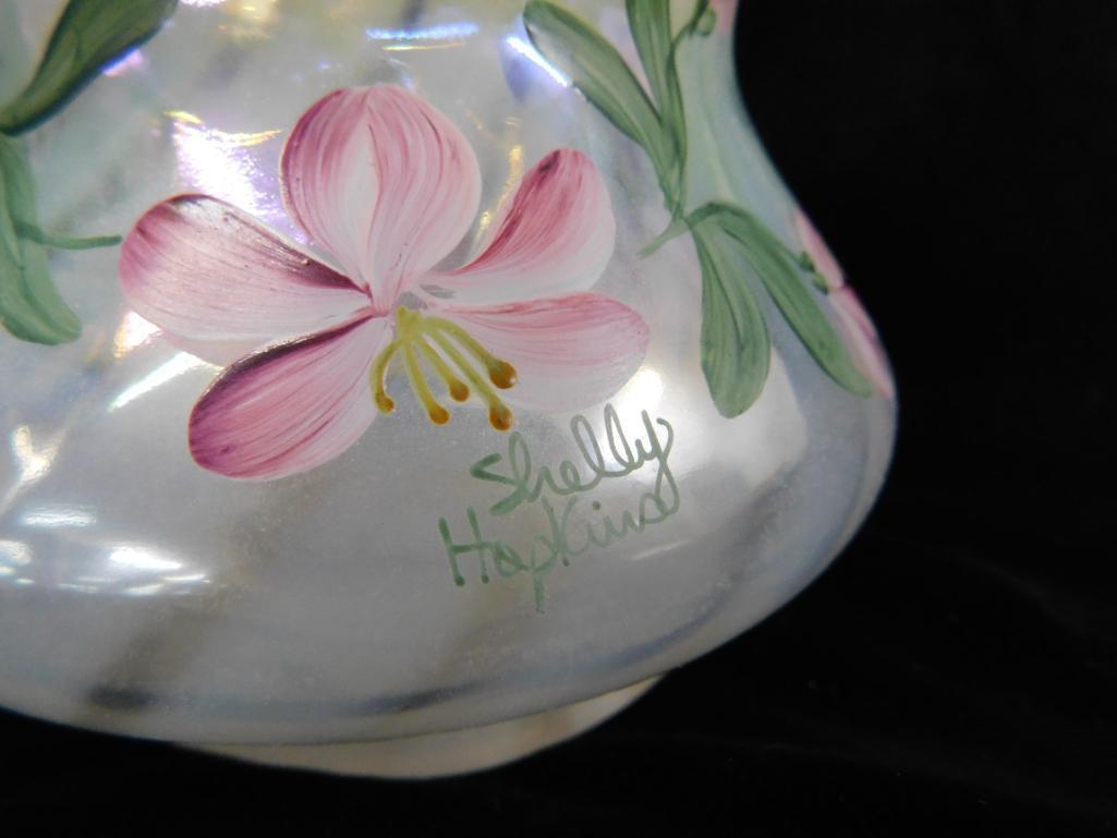 Fenton Glass - Opalescent Basket - Hand Painted - Signed Shelly Hopkins - 90th Anniversary - 9" Tall